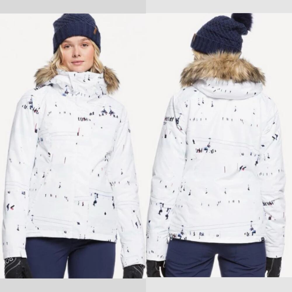 Roxy White Ski Jacket with Faux Fur Trim
